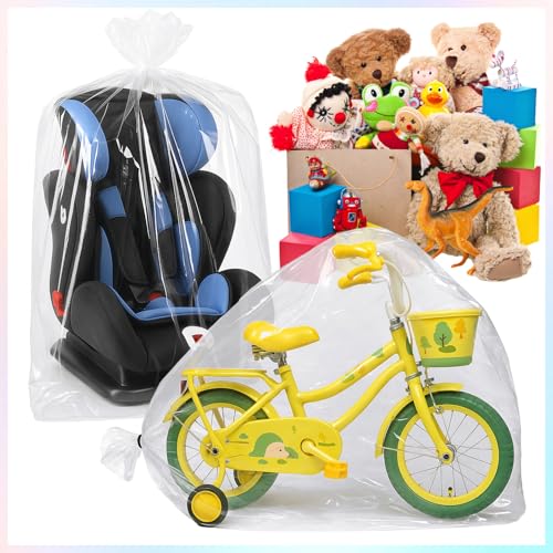Image of woric 6PCS Extra Large Clear Plastic Bags 40x60 Inch for Storage Gifts | Huge Cellophane Storage Bags Suitcase Covers Bag for Luggage Large Gift Baskets Car Seat Kids Bike Moisture Protection
