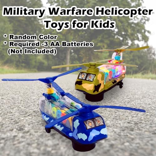 Image of FunBlast Military Warfare Helicopter Toy, Gear Transparent Helicopter Toys, Crawling Toys for Kids, Bump & Go 360 Degree Rotation Light and Sound Toys for Kids Boys & Girls (Random Color)