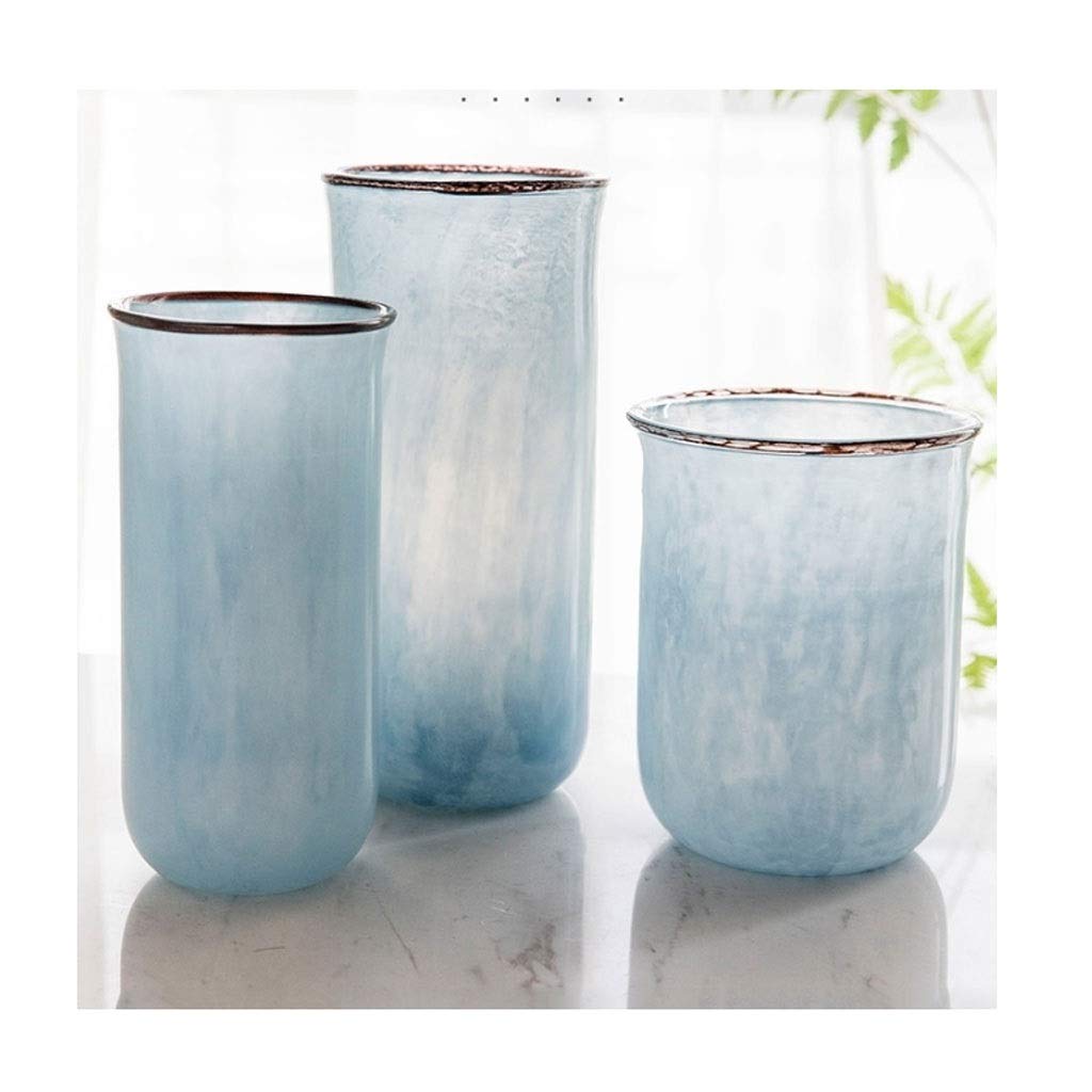 Jarron Jarrón de la Moda nórdica Jarrón de Vidrio Florero Manual Azul Claro Retro jarrones de hidroponía for la decoración del hogar Mesa de Botella de Flores y Boda Decoración de sobremesa