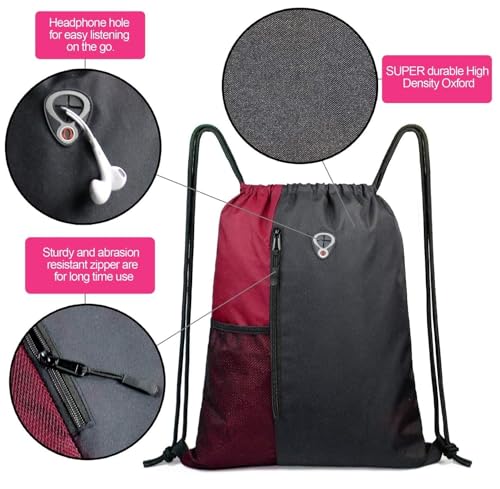 Image of ALASKA Drawstring Backpack Sports Gym Bag Large Size (18 Inch x 14 Inch) for Women & Men, Large Size With Two Zipper Pockets and Water Bottle Mesh Pocket.