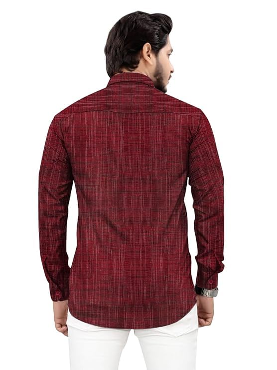 Image of Men's Pure Khadi Cotton Full Sleeves Striped Casaul Shirt