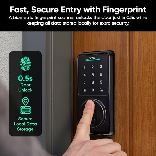 Wyze Auto-Lock Bolt v2, Fingerprint Keyless Entry Smart Lock, AI Learning Scanner with Wi-Fi Front Door Lock Deadbolt, Auto-Lock, 8 Months Battery, BHMA2, IP53, Anti-Peep Keypad, Backup Keys - Image 4