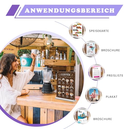 A5 Acryl Schilderhalter, 2 Stück Acryl Tischaufsteller, T Ständer Aufsteller Doppelseitiger Vertikaler Transparenter Kunststoff Display Rack für Bilderrahmen, Zuhause, Büro, Einzelhandel, Messe