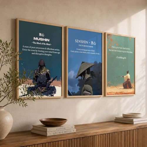 Image of kotart Japanese Samurai Motivational Art Framed Posters for Living Room Bedroom Gaming Room Studio | Aesthetic Japanese Theme Samurai Poster with Frames Wall Decor Set Of 3 (20x30 Inch)