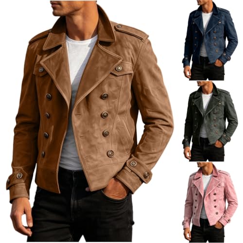 fartey Suede Jacket Men Double Breasted Collared Button Up Vintage Cardigan - image 1