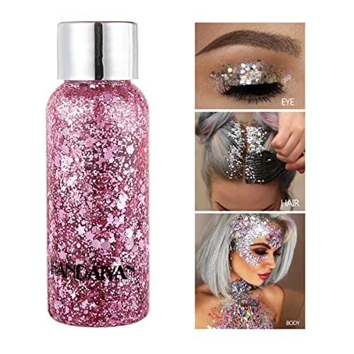 Mermaid Sequins Body Glitter Gel, Make Up Long Lasting Glitter For Body Face Hair Eyeshadow, Music Festival Party Carnival Long Lasting Face Glitter, No Glue Needed And Easy To Remove. (Pink) #TOP2
