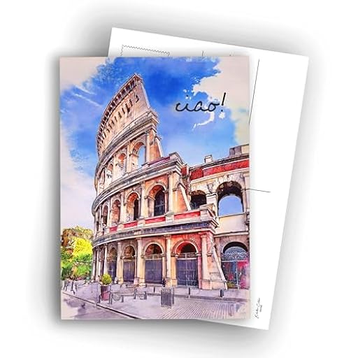Tarjetas postales de Roma – Ilustración de acuarela del Coliseo – Ciao, juego de 10 postales planas (A6) – Parte trasera para escribir | Ya disponible en tu tienda friki favorita! En mundofriki.es!