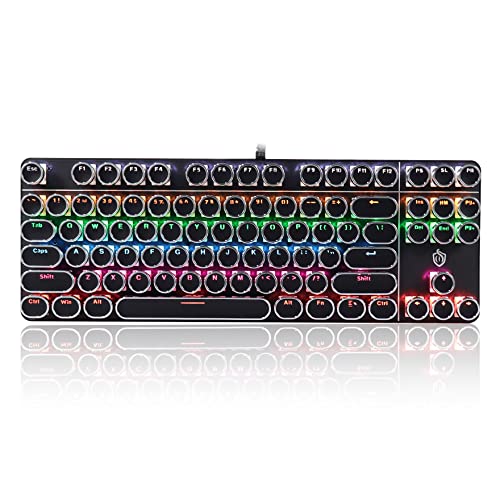 Image of HJK917 USB Wired Mechanical Gaming Keyboard, Blue Axis 87 Round Keys, RGB LED Backlit, Waterproof, Typewriter Style, Ergonomics, Easy to Hit, Compatible with PC /Laptops /Windows for Work /Game (Black)
