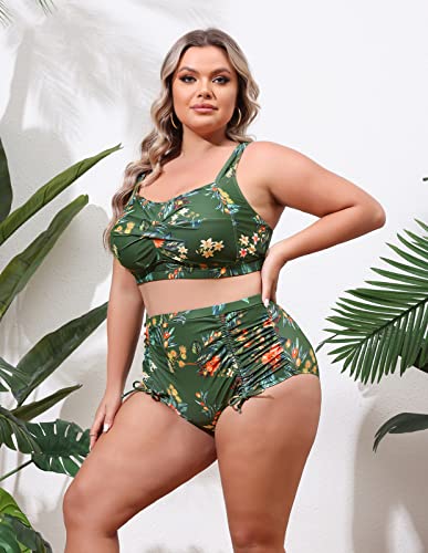 Hanna Nikole Women Plus Size Two Piece Swimsuit Sets Twist Front Bikini Bathing Suit with Drawstring Ruched Bottom3