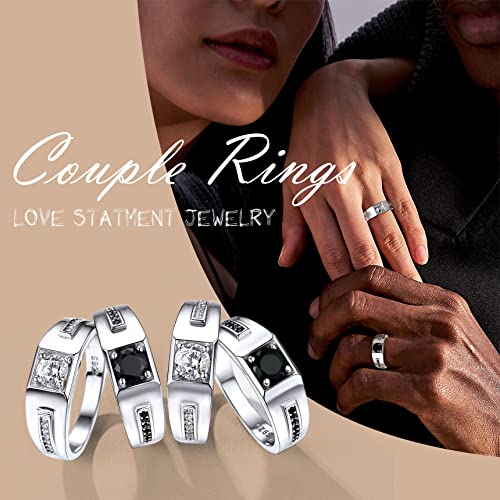 Bestyle Sterling Silver Wedding Band for Men, Black/Blue Gemstone Band Ring, Valentine's Day Gift for Dad/Husband, Size 6-134