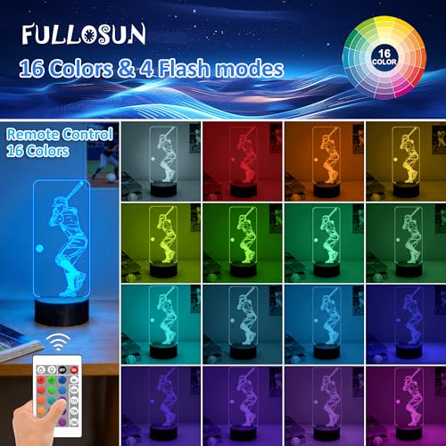 FULLOSUN Lámpara de noche 3D béisbol con control remoto miniatura 2