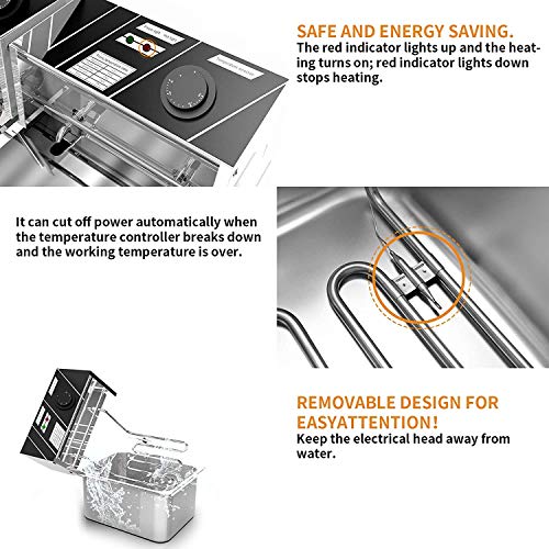 Nurxiovo 16 Liter Electric Commercial Deep Fryer with Double Basket Large Countertop Stainless Steel 2 Baskets Deep Fryers French Fries Fish Turkey Restaurant Home Kitchen 2 Tank 3600W