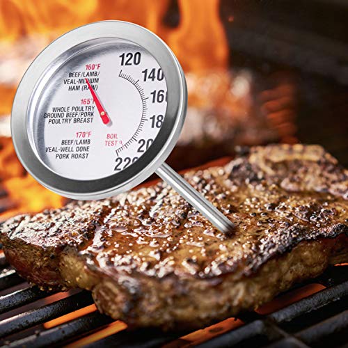 Meat Thermometer Extra Large Dial 2.8-Inch Meat & Poultry Thermometer Stainless Steel Safe Waterproof Classic Design BBQ Poultry Probe Cooking Meat Thermometer for Household Cooking Turkey Pork Beef