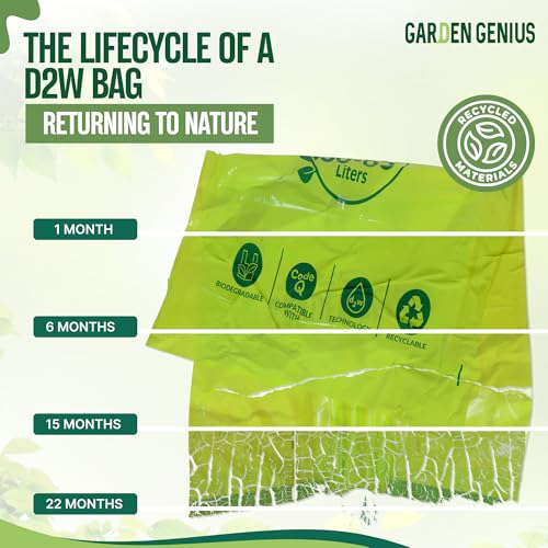 Image of Biodegradable 13-17 Gallon Code-Q Trash Bags (50 Pack) | Strong Heavy-Duty Tall Green Kitchen Bags w /Drawstring | Fits Simplehuman & Standard Cans | Eco-Friendly D2W, 30 Micron Thick | 25.6 inch x 33.5 inch
