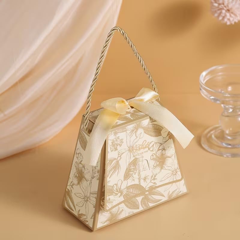 Image of SATYAM KRAFT 20 Pcs Decorative Gift Box with Handle & Ribbon Premium Floral Printed Packaging Small Paper Box for Gifting, Storage, Return Gift, Wedding, Birthday, Chocolate, Dry Fruit (off white)