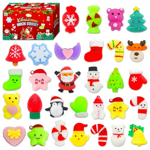 30 Pack Christmas Squishy Toys, Christmas Party Favors Stocking Stuffers Xmas Gifts, Kawaii Mochi Squishies Sensory Squeeze Toys for Kids Girls Boys Toddlers Treasure Box Toys Classroom Prizes