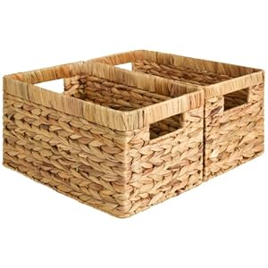 StorageWorks Wicker Basket, Baskets for Organizing, Storage Basket with Built-in Handles, Water Hyacinth Shelves (Medium 2-Pack, Natural Hyacinth) StorageWorks Wicker Basket Baskets for Organizing Storage Basket with Built in Handles Water Hyacinth Shelves Medium 2 Pack Natural Hyacinth