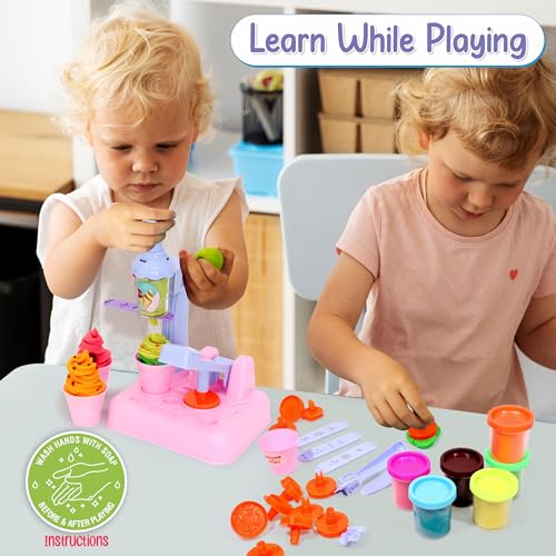Image of Chanak Play Dough Ice Cream Maker Set, Safe Non-Toxic Dough Ice Cream Maker Including 6 Color Dough Tubes Each 50g + 1(100gm) for Boys Girls, Above 3+ Age (Ivory)