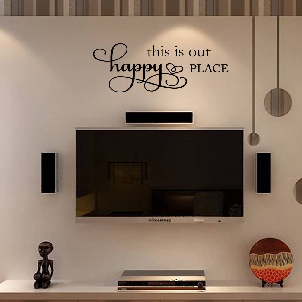 Fencosyn 'This is Our Happy Place' rzeźbione litery naklejka ścienna słodki cytat winyl sztuka ścienna napis dekoracja domu