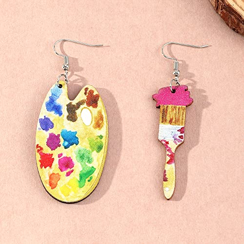 Unique Handmade Bohemian Vintage Big Wooden Artist Paint Brush Dangle Drop Earrings Dainty Cute Wood Paint Palette Charm Earrings Colorful Painter Jewelry for Women Artist Gift Art Teacher Gifts3