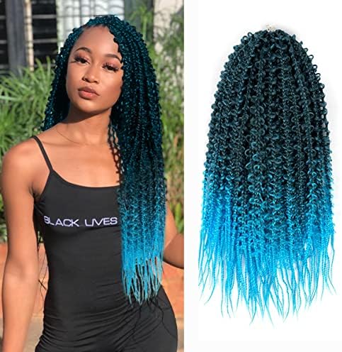 Re4U Ombre Blue 24 Inch Butterfly Braids Crochet Hair 6 Packs,Jungle Braids Crochet Hair Pre-looped,Flower Braids Goddess Box Braids Crochet Hair For Black Women(T/Blue#)