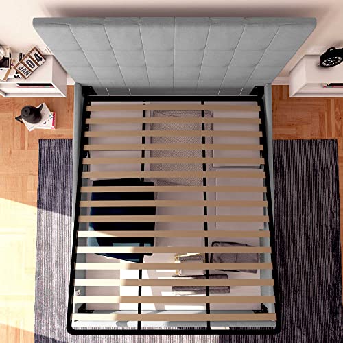 Baldiflex Einzelbett mit Stauraum, Modell Dublino, aus Kunstleder, Lattenrost, für Einzelbetten 140 x 190 cm, elegantes Kopfteil in Hellgrau – Bild 4