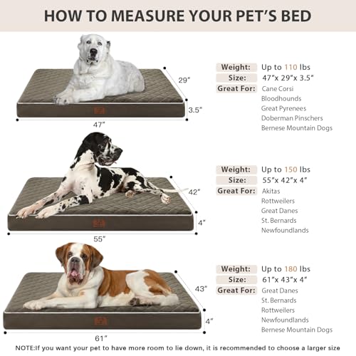 Image of WNPETHOME Orthopedic Giant Dog Beds Large Sized Dog, Waterproof Extra Large Dogs Bed with Removable Washable Cover, Multi-Needle Quilting Dogs Crate Bed
