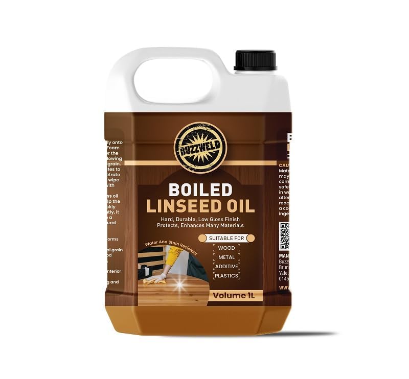 1L Boiled Linseed Oil - Fast-Drying - Natural Wood Protection and Care for worktops, Cutting Boards, Chopping Blocks, Doors and Frames 1L Buzzweld