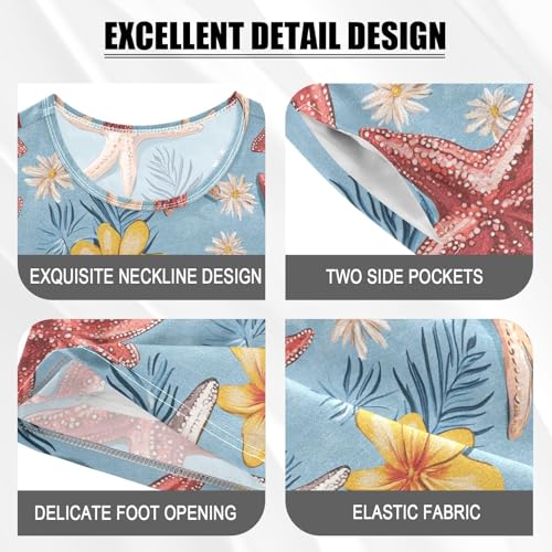 ALAZA Starfishes Flowers Pajama Set Short Sleeve Sleepwear Soft Lounge Nightwear4