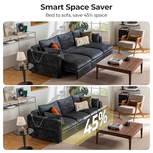 Image of 103 inch Electric Pull Out Sleeper Sofa Bed, 2in1 Power Extendable Couch Bed