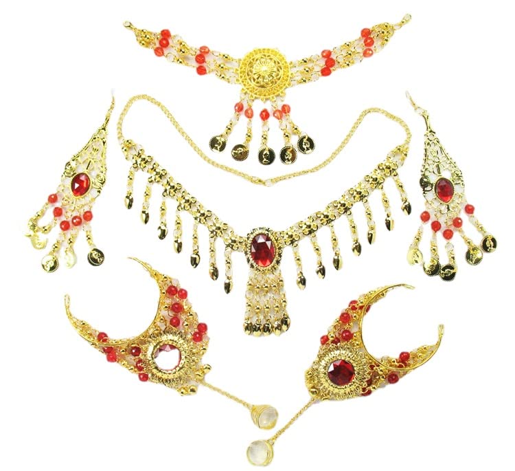 Female belly dance performance Indian dance headdress Indian dance dance accessories six-piece set, party accessories (Big Red six-piece set)