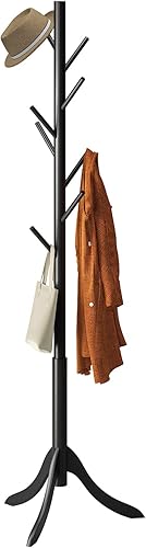 Miniatura 9 de Perchero Independiente, Soportes de Abrigos para Entrada, Perchero de Bambú Colgador de Sombreros 8 Ganchos para Chaqueta, Bolso, Perchero para