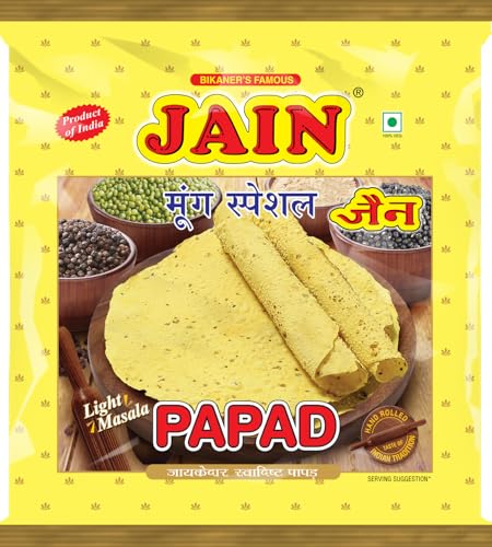 Image of JAIN Papad Moong Dal Special, Light Masala, 200g, Papad Size-10 Inches, Handmade, No Preservatives, Contains 10-12 Papads Per Pack