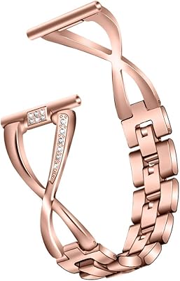 Bling Bands Compatible with Garmin Forerunner 265S/255S/255S Music/Venu 2S/Vivoactive 4S Watch Band for Women,Dressy Metal Stainless Steel Strap Jewelry Diamond Rhinestone Crystal Bracelet Wrist Band (RoseGold)