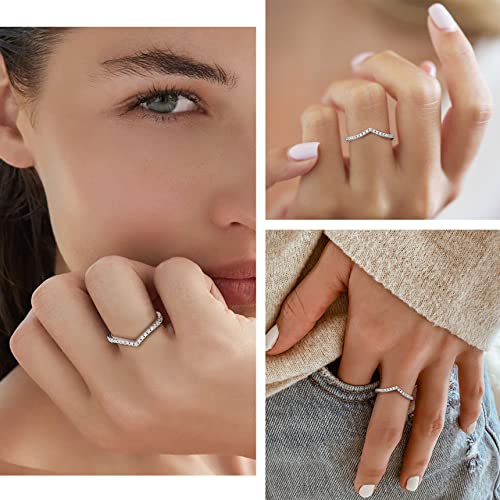 Bestyle Simple Sterling Silver Band Ring Wishbone Ring Full Cubic Zirconia Ring for Women, Love/Lucky Statement Promise Engagement Wedding Eternity Ring Stackbale, Size 4-124