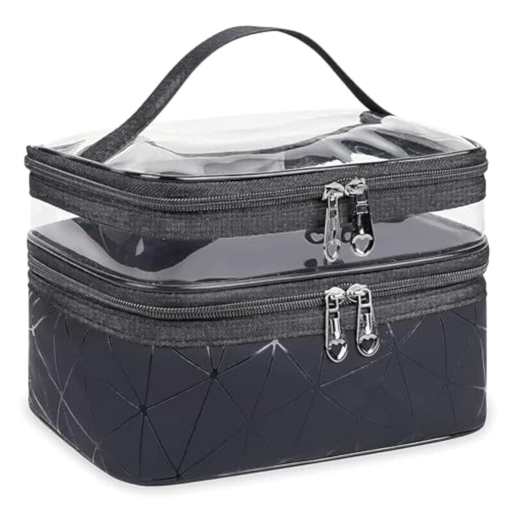 Cosmetic Pouch for Women, 2-Layer Transparent Makeup Organizer