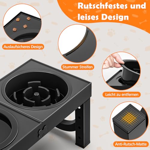 X XBEN 3-in-1 Erhöhte Hundenäpfe für Hunde mit 1,4L Auslaufsicherem Wassernapf und 1L Antischlingnapf, 5 Höhenverstellbar Futternapf für Mittlere Große Hunde, Rutschfester Hundenapf Futterstation