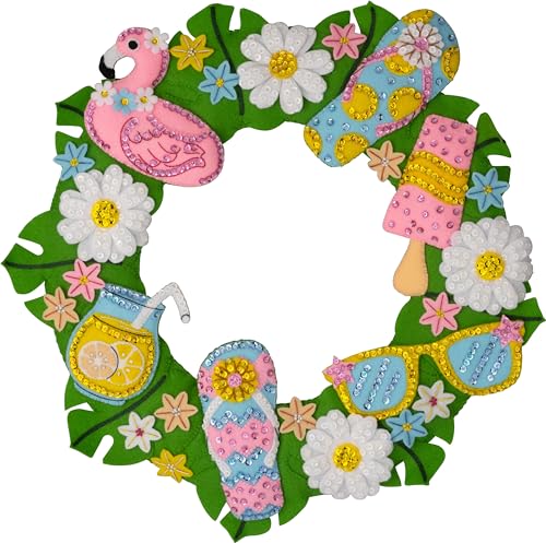 Image of Bucilla Felt Applique Wreath Making Kit, Summer Fun, Perfect for Holiday DIY Arts and Crafts, 89706E