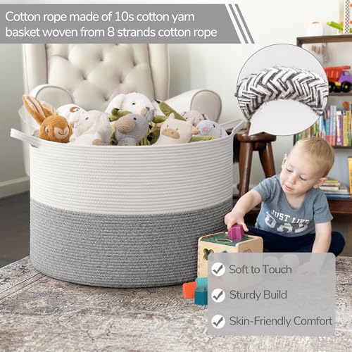 Image of INDRESSME 115L Extra Large Blanket Basket, Soft Cotton Rope Storage Basket for Organizing, Home Decor, Toys, Laundry & Towels, Toy Storage Organizer for Living Room & Nursery, Light Grey