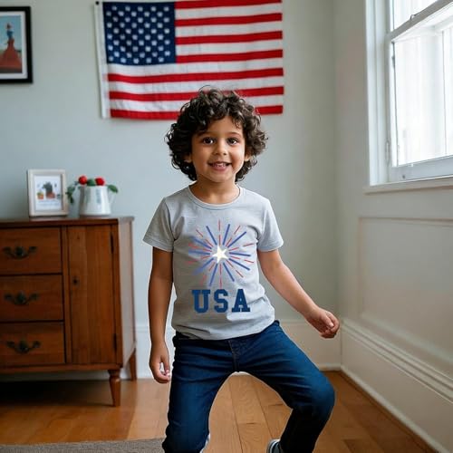 Image of Boys 4th of July Shirts-Toddler Girls Patriotic American Flag Tees Kids Memorial Day USA T-Shirts 2-7T