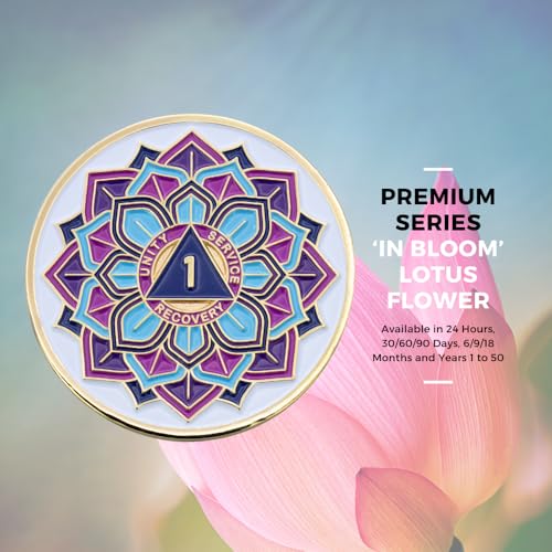 4 year aa coin - sobriety mint 39in bloom39 lotus flower recovery medallionchip - whitegold