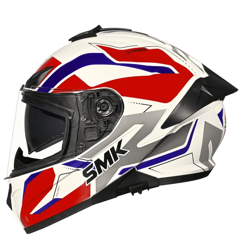 Image of SMK Typhoon AZONIX Full Face Motorcycle Helmet, Dual Visor, Black-White-Red