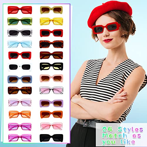 24 Pairs Sunglasses Retro for Women, Small Rectangle Square Glasses 90s Vintage Sunglasses Trendy Chunky Glasses3