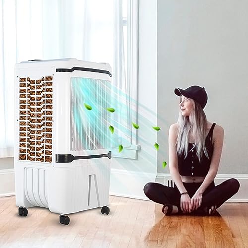 Image of 70 L Personal Air Cooler with Anti Bacterial Honeycomb Pads, Powerful Air Throw, Auto Swing, Low Power Consumption - White /Black (SPITI 70L)