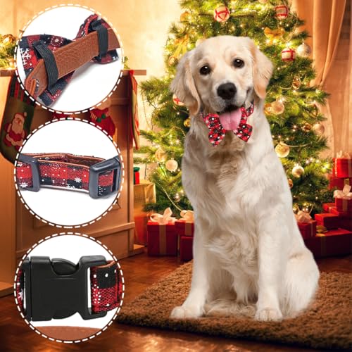 Hundehalsband Weihnachten, 2 Stück Weihnachtshalsband Hund, Fliege Hund Weihnachten,Niedliches Karomuster, Hunde Weihnachtskostüm, Haustier Halsband für Klein Mittlere Groß Hunde Katzen Welpen(L)
