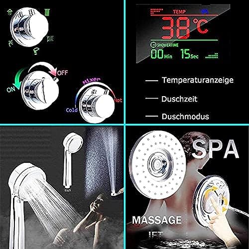 Juego de columna de ducha con panel LED, 5 funciones, con pantalla de temperatura de agua, cabezal de ducha efecto lluvia, ducha de mano y boquilla de masaje corporal miniatura 7