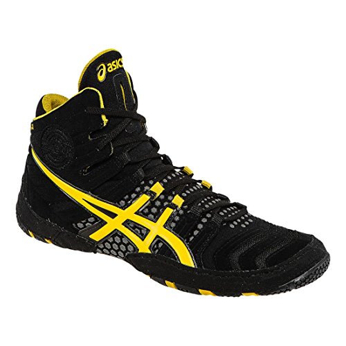 ASICS Men's Dan Gable Ultimate 4 Wrestling Shoe, Black/Yellow/Gunmetal, 8.5 M US
