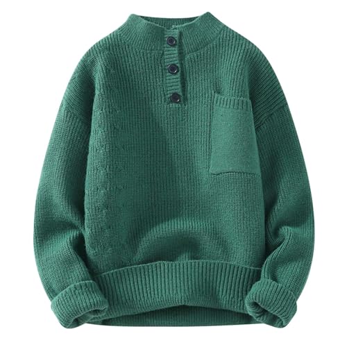 Sweaters for Men Oversized Button Drop Shoulder Sweaters Breathable Ribbed Knit Tops Casual Pullover with Pocket