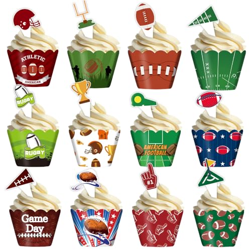 Décorations et emballages de cupcakes thème football américain pour buffet anniversaire garçon
