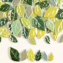 Mosaic Tiles for Crafts Bulk - Mini Ceramic Oak Leaves Pieces for DIY Kits & Adults DIY Mosaic Making Hobbies Decoration Stepping Stone and etc. Green Iridescent Ceramic Rhomboid Leaf
